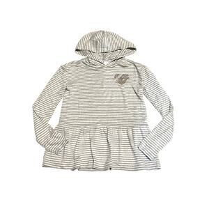 NWT Epic Threads Gray Striped Peplum Hooded Top Girls Medium